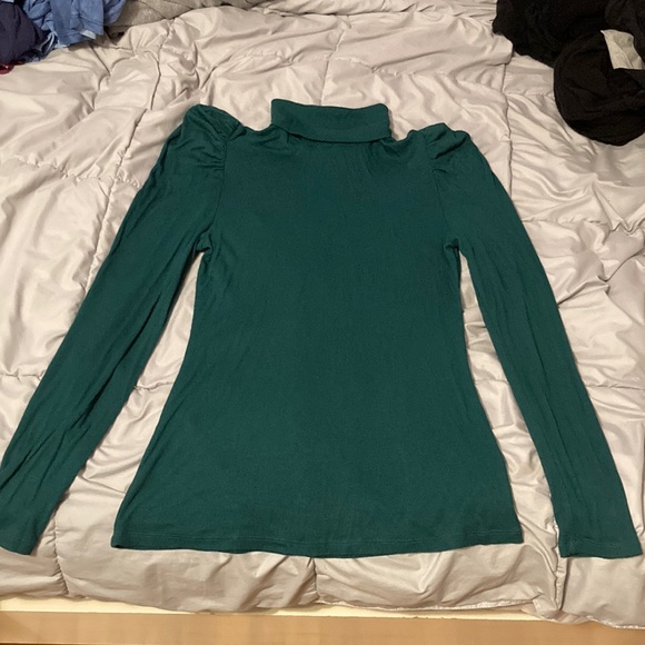 Forest Green Long sleeve puff shoulder turtle neck tee - Picture 1 of 3